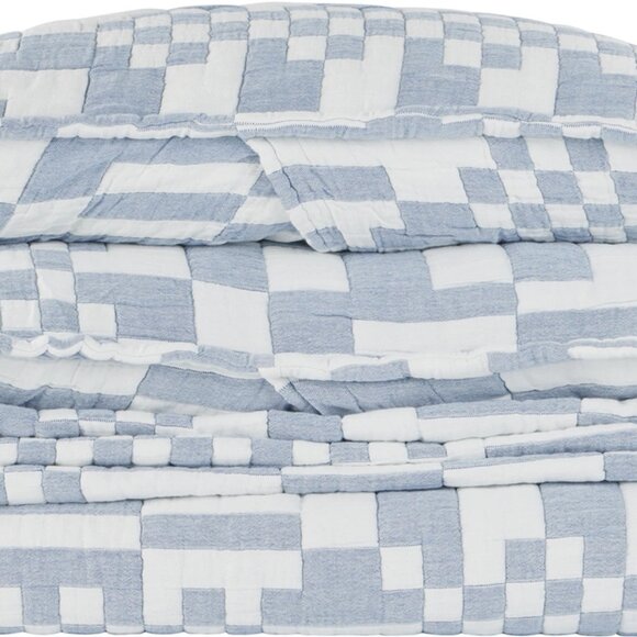 Dusen Dusen Blue Check Coverlet Set - Picture 2 of 3